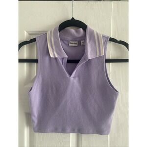Sun-deh Sleeveless Polo Crop Top Womens Size XS Purple Preppy Y2K Ribbed Knit